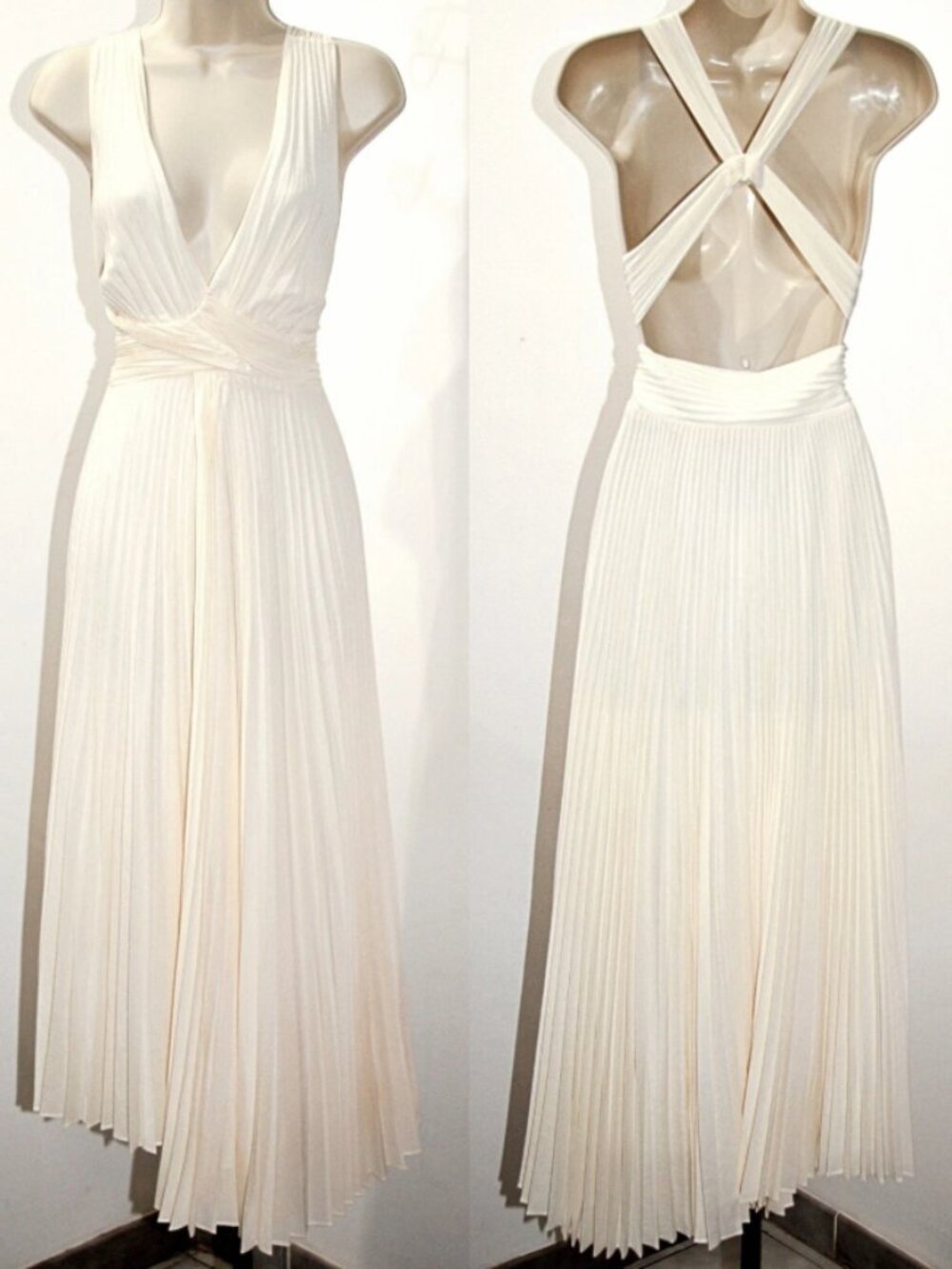 A.L.C. Everly Open Back Pleated Plunging V-Neck 52"Length Dress sz 4 $695